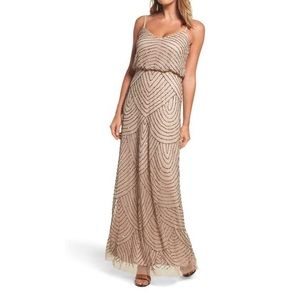 Adrianna Papell Beige and Black Beaded Dress